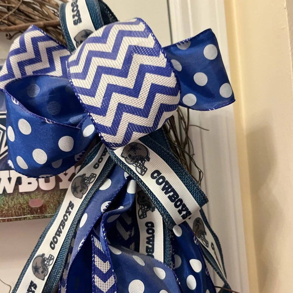 Cowboys Themed Holiday Wreath with Blue and Silver Accents